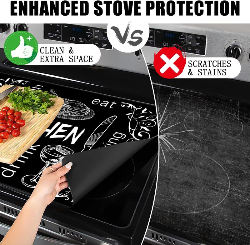 Seimip Black Stove Top Covers for Electric Stove, All Seasons Stove Cover Heat Resistant Glass Stove Top Pad for Kitchen, Mardi Gras Induction Cooktop Protector Spring Stove Top Mat Washable Oven Cover - Image 3